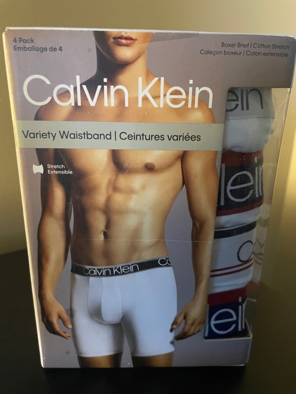 Calvin Klein Men’s White Boxer Briefs with Multi-Color Waistbands (4-Pack)